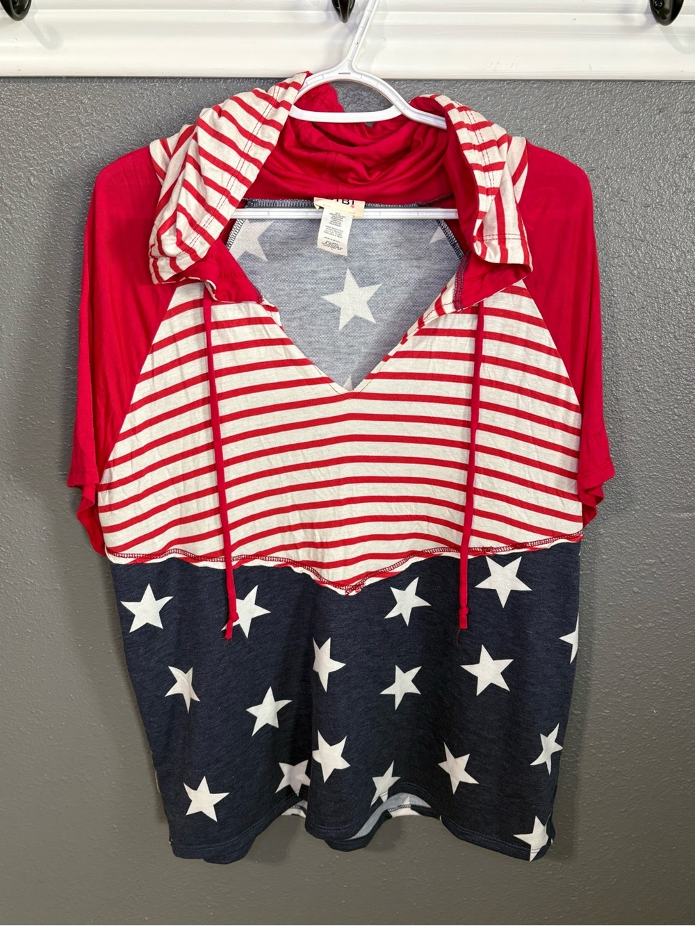 BIBI Red, White, and Blue Striped and Star Hoodie size L (SKU 231)